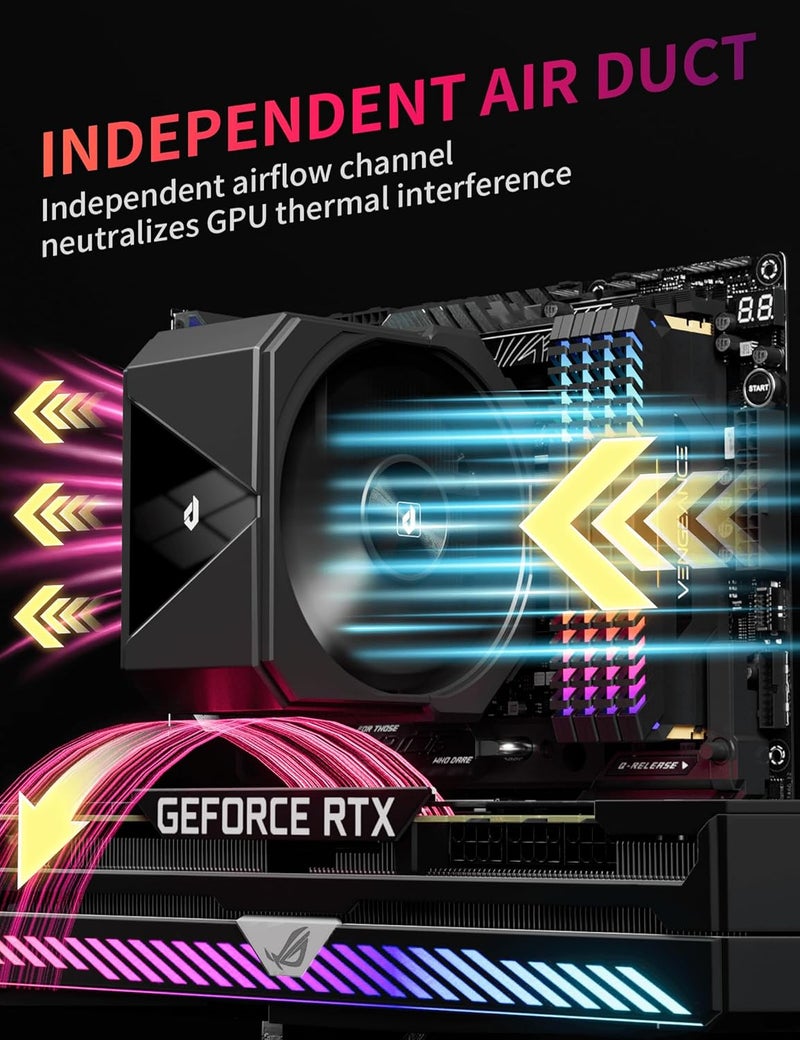 upHere up1 Elite CPU Cooler - 4 Heat Pipes, Magnetic Cover, Quick-Release Fans, Intel LGA1851/1700 & AMD AM5/AM4 Support, Independent Air Duct, 1650RPM 68CFM Fan, Black, up1 Elite K4 - Image 3